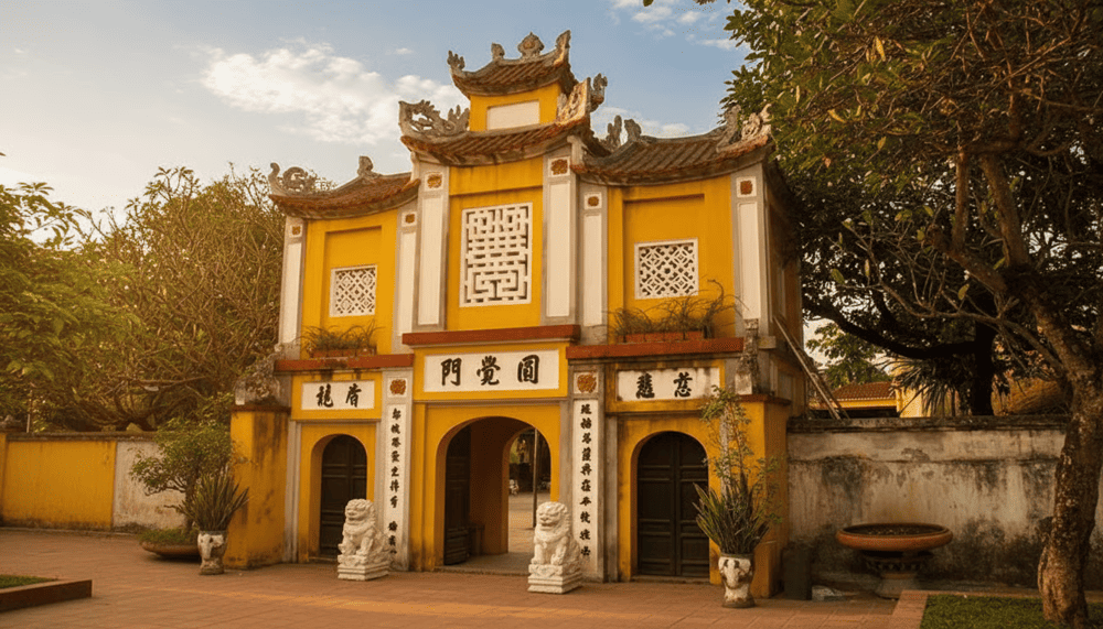 When visiting One Pillar Pagoda, people and tourists must pass through the three-entrance gate